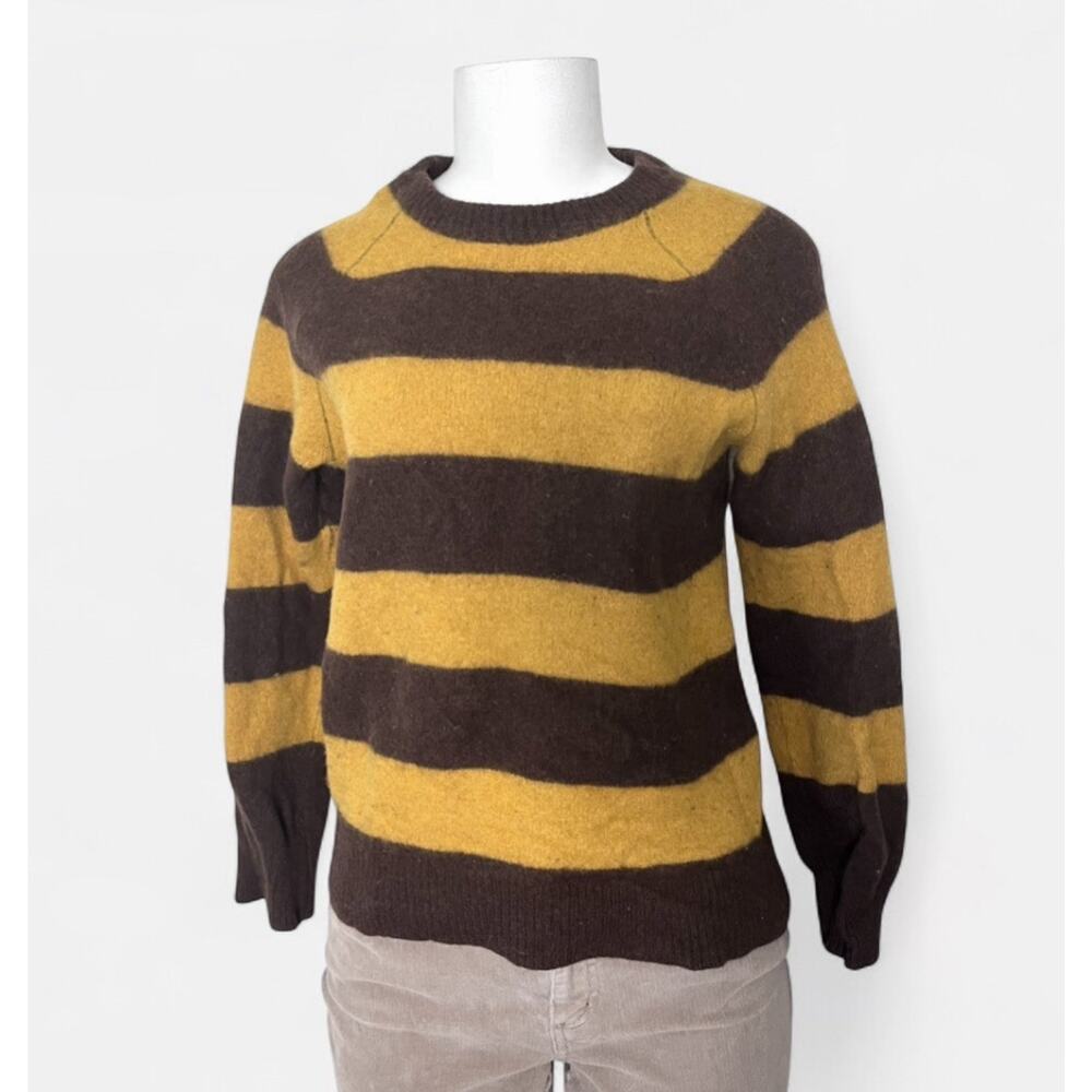 American Vintage Striped Crewneck Sweater in Mustard and Dark Brown